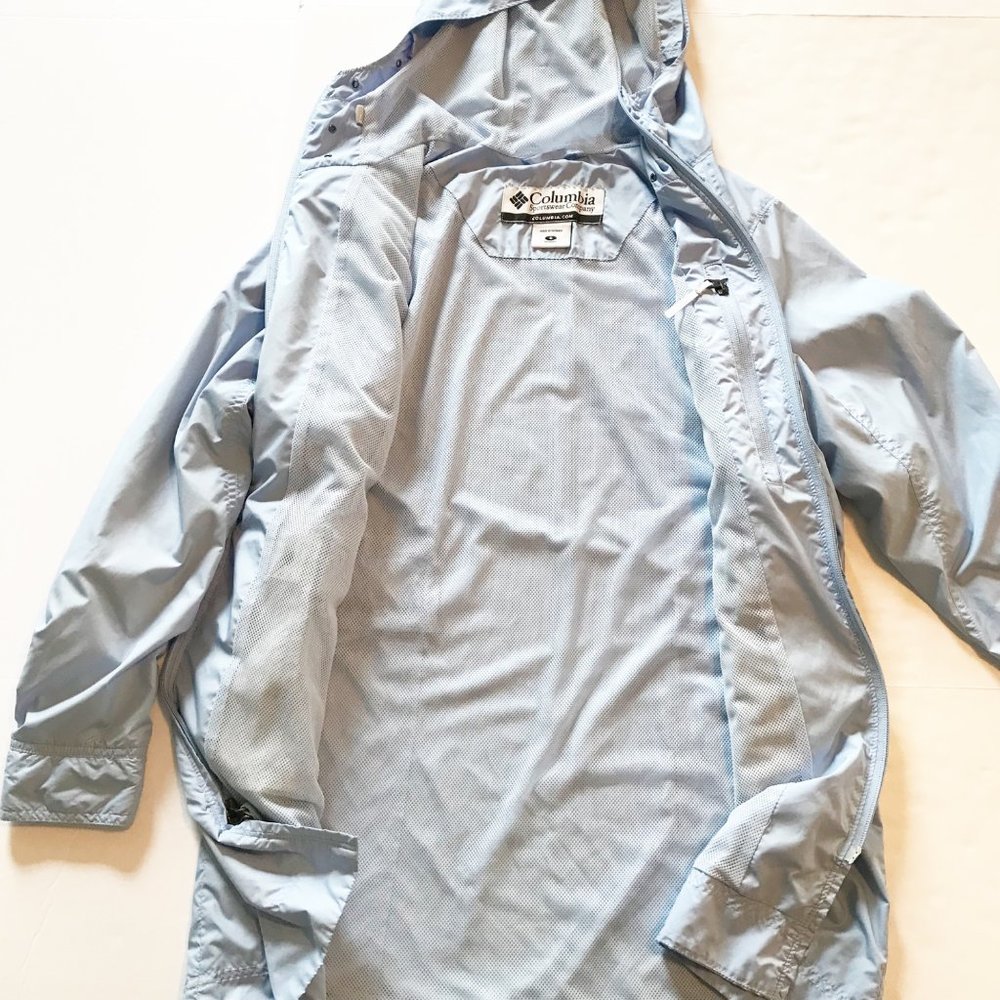 COLUMBIA Vintage Light Blue Hooded Dual Zip Rain Jacket Womens Small - Picture 3 of 8